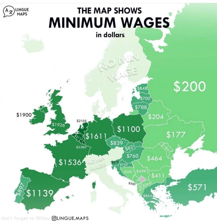 Минимальные зарплаты в странах Европы.