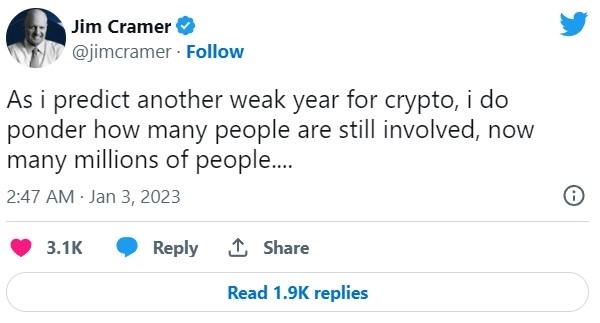 Джим Крамер о перспективах криптовалюты в 2023 году