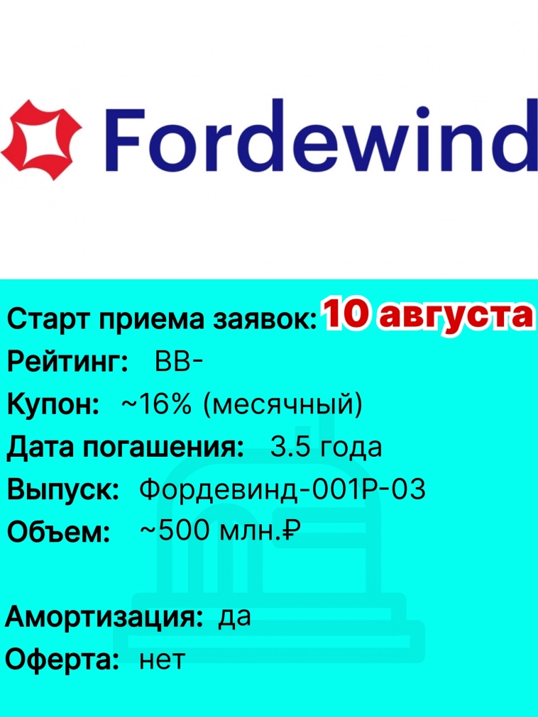 10 августа компания "Фордевинд" начнет сбор третьего выпуска облигаций на 500 млн.руб