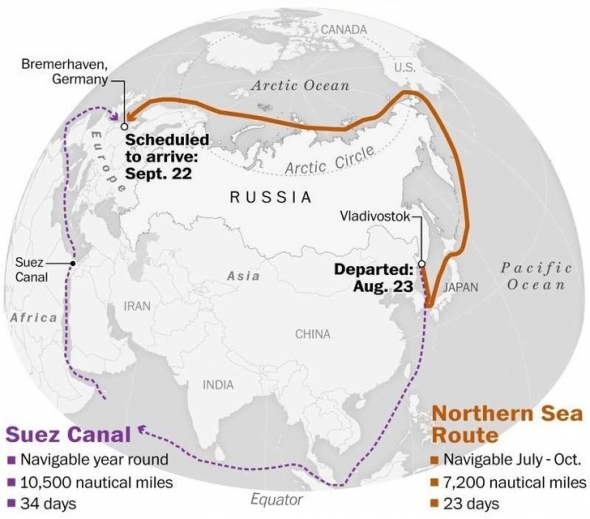 Первый контейнеровоз отправился по Северному Морскому Пути.
