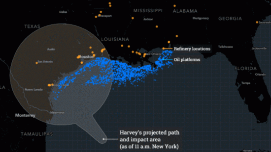 Нефть: Харви превращается в ураган 3 категории - первый с 2005 года после Вильмы, который посетит Техас