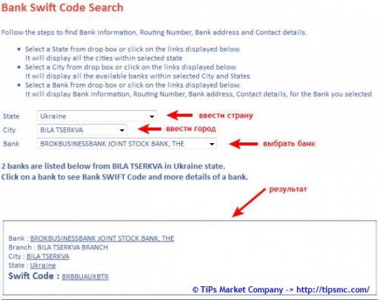 Поиск банка по SWIFT коду или поиск SWIFT кода по банку.