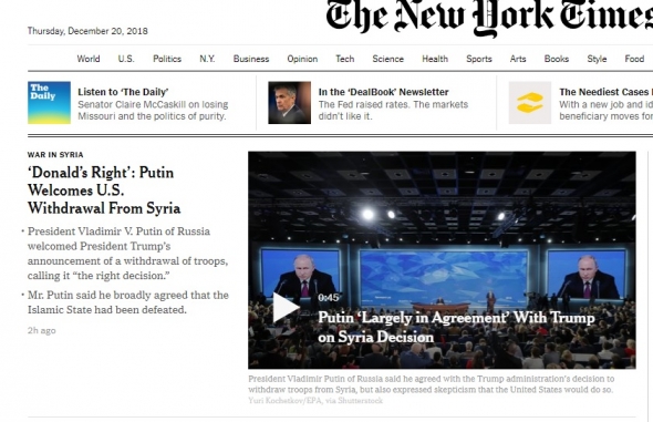 Путин одобрил решение Трампа вывести войска или Путин согласился с Трампом что террористы понесли сильные потери ? NYtimes
