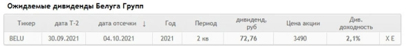 Дивиденды Белуга Групп составят ₽72,76 на акцию