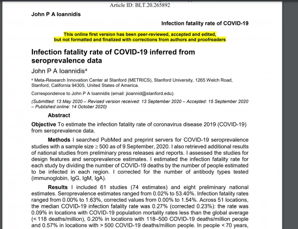 Какой IFR (Infection Fatality Rate) у COVID-19