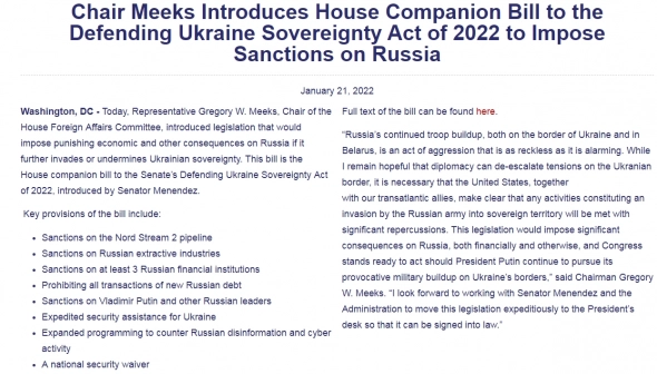 В Палату представителей Конгресса США внесли инициативу о санкциях против России