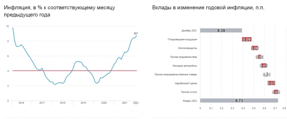 Годовая инфляция ускорилась до 8,7%, проинфляционные риски возросли — ЦБ