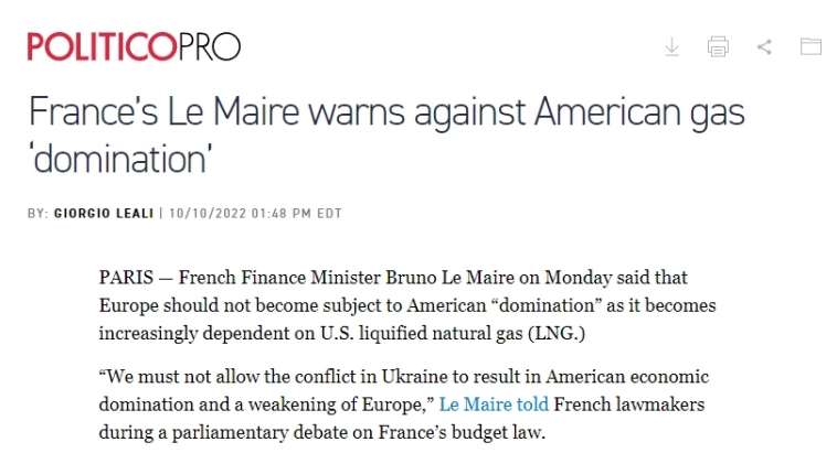 Глава Минфина Франции: Европе нельзя допустить экономического доминирования США