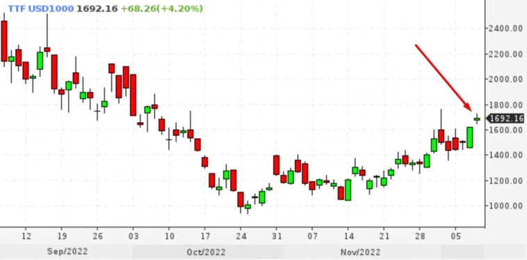 📈Газ в Европе превысил $1700/тыс. куб. м в ожидании усиления морозов 📈Газ в Европе превысил $1700/тыс. куб. м в ожидании усиления морозов