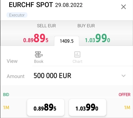 EurChf  RT Spot 29.08.2022 / Bid - Offer / M.Rate