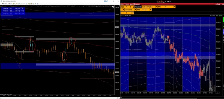 пример работы разворотных  индикаторов на  NINJA TRADRER 7 . на примере  6E