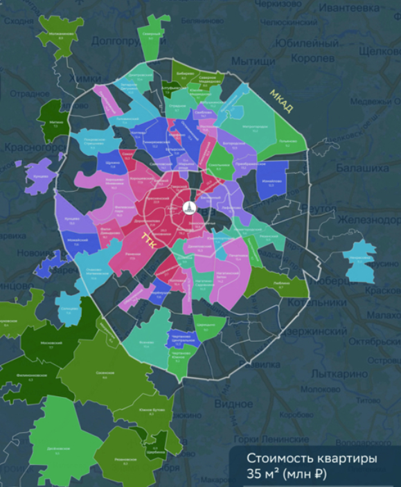 Карта стоимости квадратного метра в москве