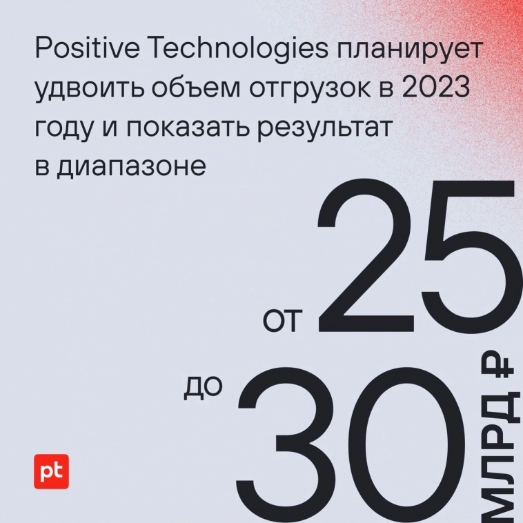 Positive Technologies планирует удвоить объем отгрузок в 2023 году и показать результат в диапазоне от 25 до 30 млрд рублей