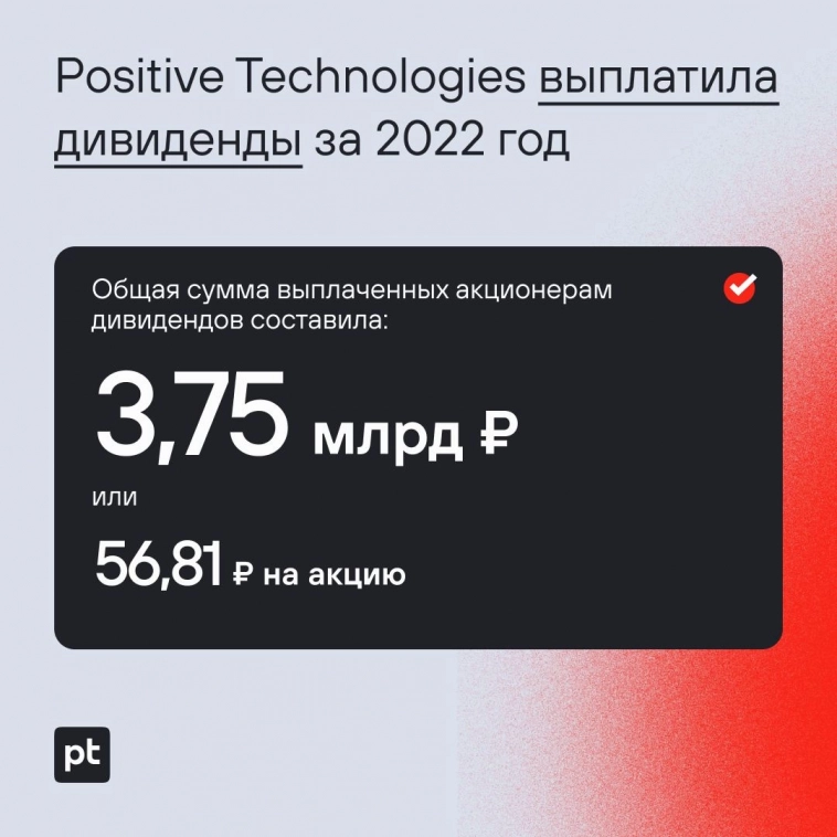 💸 Positive Technologies выплатила дивиденды за 2022 год