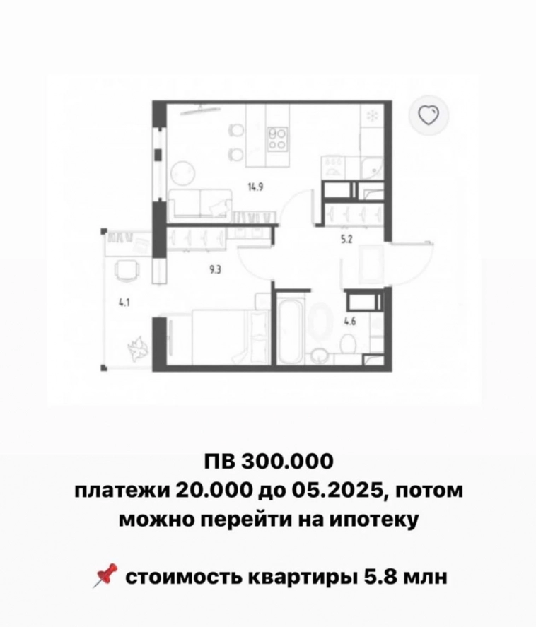 Квартира в Санкт-Петербурге с первоначалкой 300 т руб