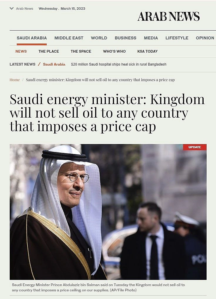 Саудовская Аравия не будет продавать нефть ни одной стране, которая вводит ценовой потолок