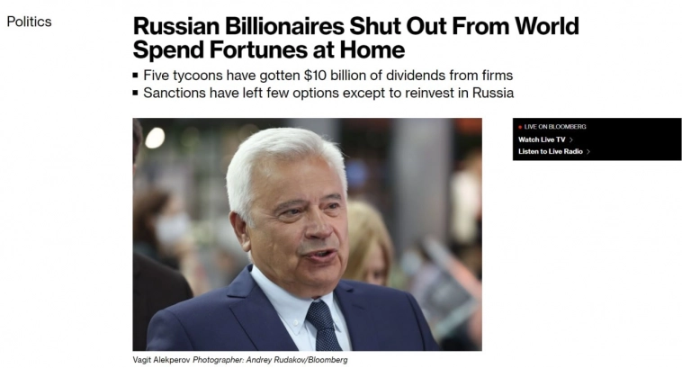 Миллиардеры из-за санкций переориентировали инвестиции на российский рынок- Bloomberg