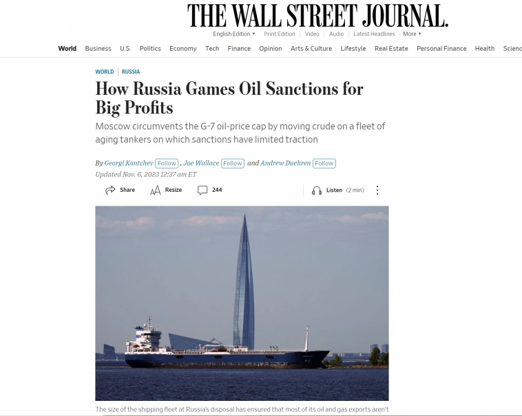 Западное ограничение цен на российскую нефть, задуманное для сдерживания военных расходов Москвы, теряет свою эффективность - WSJ