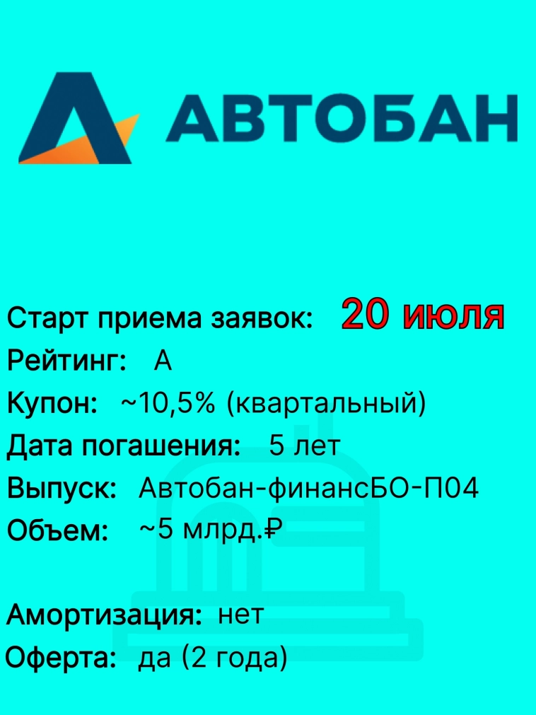 "Автобан-финанс" 20 июля соберет заявки на выпуск облигаций объемом 5 млрд руб.