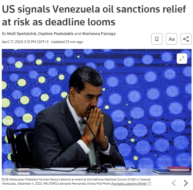 Госдеп: США повторно введут санкции в отношении нефтяного сектора Венесуэлы если Мадуро не исполнит своих обязательств по проведению свободных и честных выборов в этом году — Reuters
