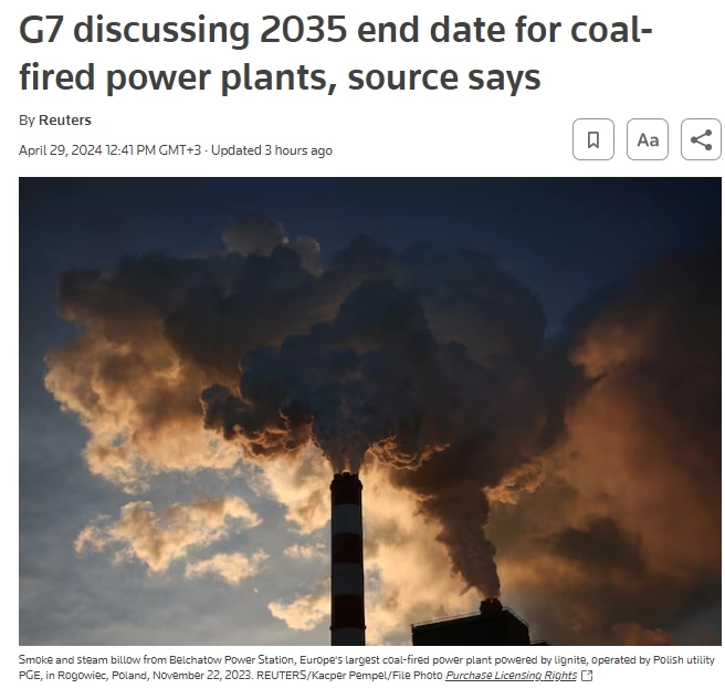 Министры энергетики стран G7 обсуждают закрытие угольных электростанций к 2035 году — Reuters