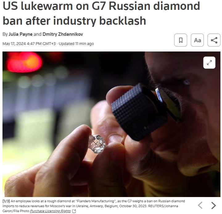 США пересматривают самые жесткие элементы запрета G7 в отношении российских алмазов — Reuters