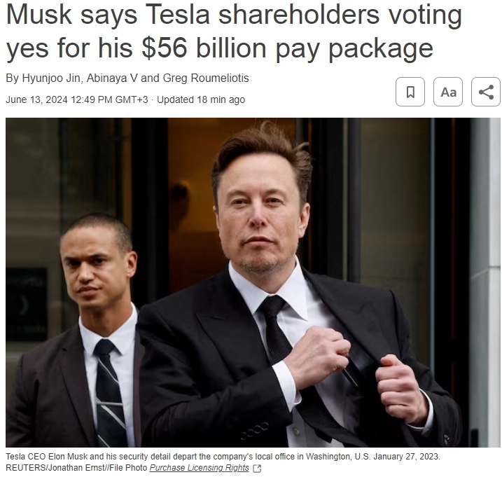 Акционеры Tesla утвердили пакет выплат в размере $56 млрд Илону Маску и проголосовали за перенос официального дома производителя электромобилей в Техас — Reuters