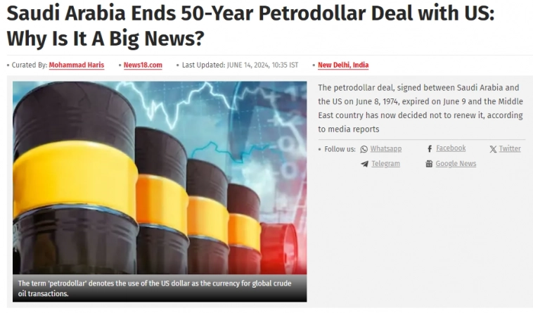 Саудовская Аравия решила не продлевать свое 50-летнее нефтедолларовое соглашение с США — СМИ Саудовская Аравия решила не продлевать свое 50-летнее нефтедолларовое соглашение с США — СМИ
