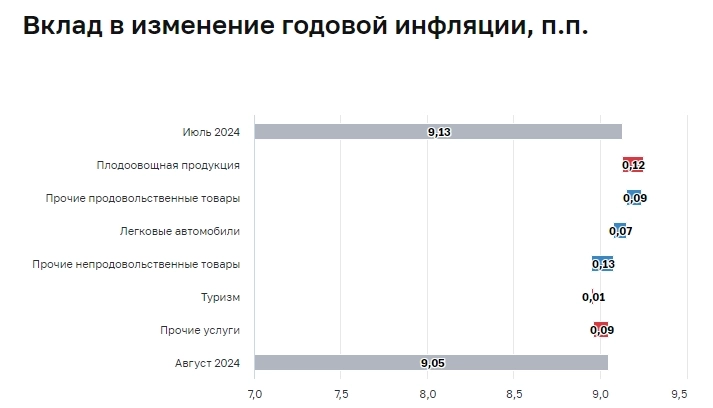 Годовая инфляция в августе составила 9,05%: по многим сводным показателям устойчивой инфляции рост цен несколько усилился — обзор Банка России