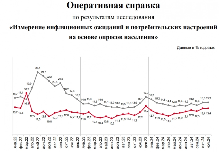 Инфляционные ожидания населения РФ в ноябре остались на отметке 13,4% — опрос по заказу ЦБ