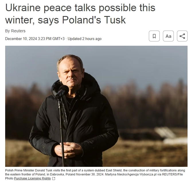 Мирные переговоры по Украине могут начаться этой зимой - премьер-министр Польши Дональд Туск — Reuters