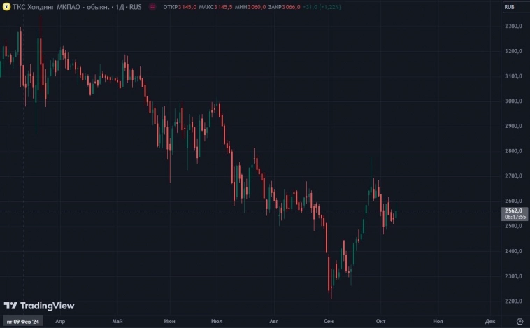 По нашему прогнозу, до конца года цена бумаг ТКС Холдинг может вырасти до 3000 руб. (апсайд 17%) - Freedom Finance Global