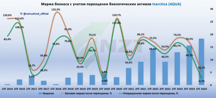 Inarctica (Русская Аквакультура) MOEX:AQUA отчет 1 ПГ 2024, крупные биологические потери и долгосрочные перспективы.