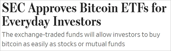 &nbsp; SEC одобряет биткоин-ETF для обычных инвесторов. Биржевые фонды позволят инвесторам покупать биткоин так же легко, как акции или взаимные фонды. WSJ