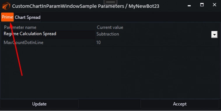 Робот-пример «Чарт в окне параметров» CustomChartInParamWindowSample.