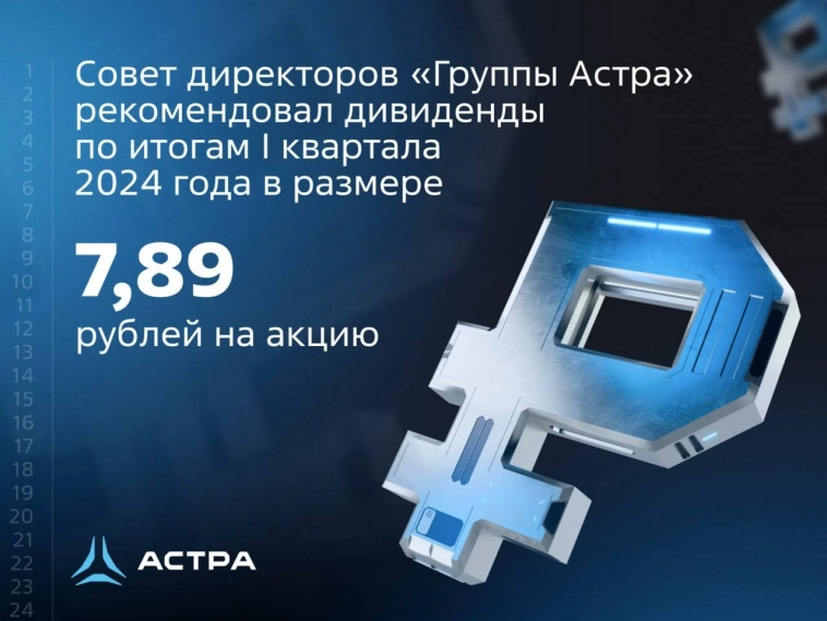 Совет директоров «Группы Астра» рекомендовал дивиденды – 7,89 рублей на акцию
