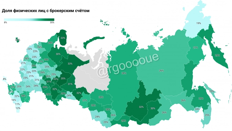 Инфографика: Доля жителей регионов РФ с брокерским счётом