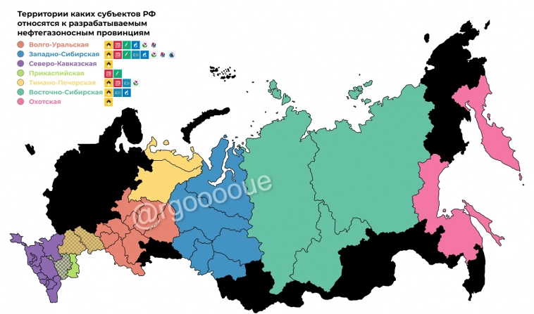 Карта: В каких нефтегазоносных провинциях добывают сырьё российские нефтяные компании