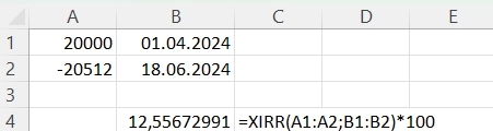 XIRR-функция в Excel