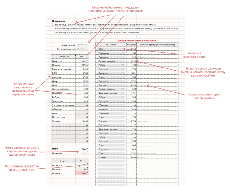 Табличка для ведения личного бюджета на 2025 год Табличка для ведения личного бюджета на 2025 год