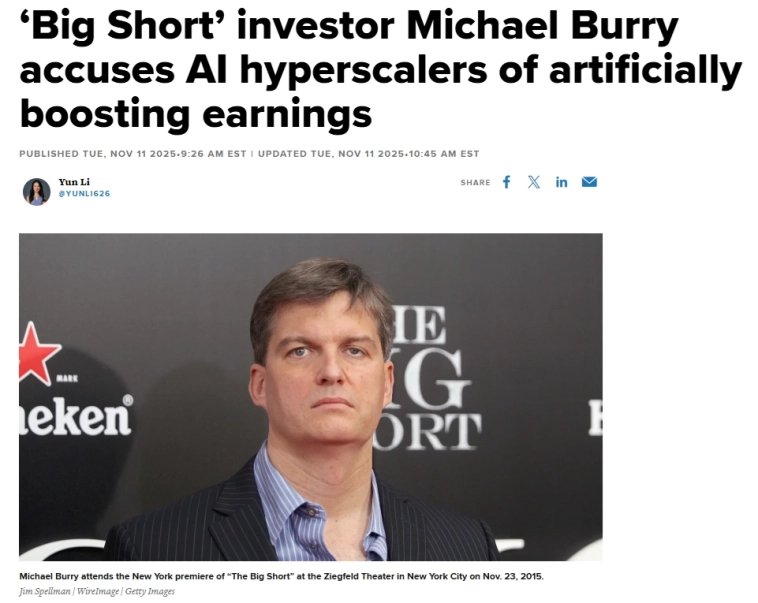 Майкл Бьюрри, ставший прототипом героя фильма "Игра на понижение", обвиняет гиперскейлеров в сфере ИИ в искусственном завышении доходов — CNBC