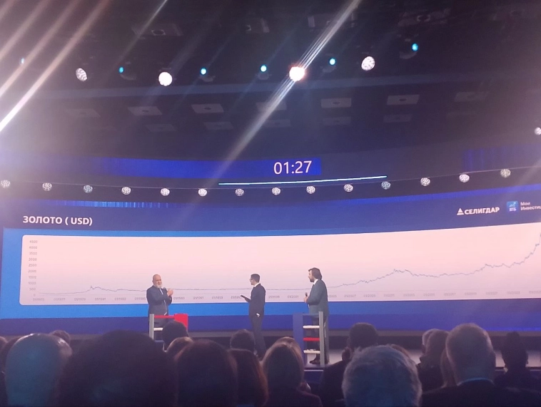 Вопрос не в том стоит ли держать золото в портфеле, вопрос в том в какой доле - 10-15% — Александр Хрущ, президент Селигдара на инвестиционном форуме ВТБ «РОССИЯ ЗОВЕТ!» Вопрос не в том стоит ли держать золото в портфеле, вопрос в том в какой доле - 10-15% — Александр Хрущ, президент Селигдара на инвестиционном форуме ВТБ «РОССИЯ ЗОВЕТ!»