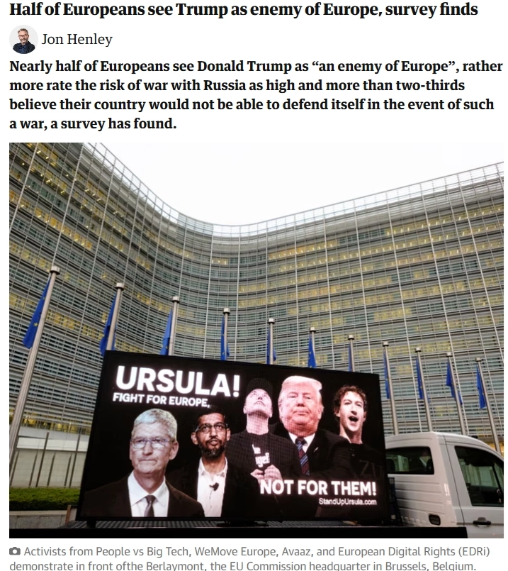 Почти половина европейцев считают Дональда Трампа "врагом Европы" - результаты опроса — The Guardian Почти половина европейцев считают Дональда Трампа "врагом Европы" - результаты опроса — The Guardian