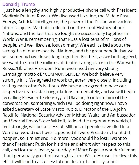 Трамп в среду утром провел телефонный разговор с Путиным — CNN