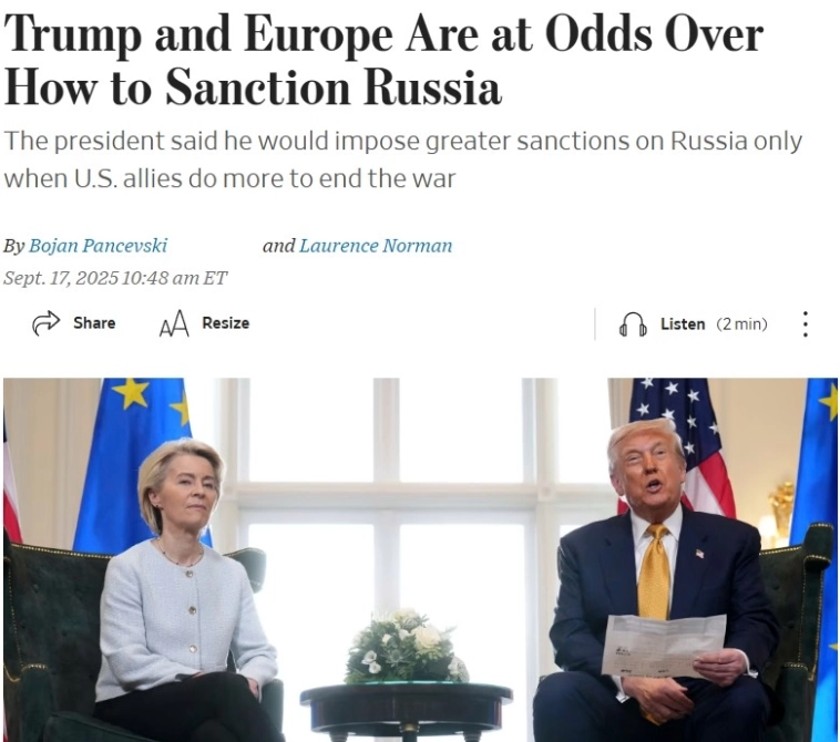 Трамп и Европа расходятся во мнениях о том, как вводить санкции против России — The Wall Street Journal