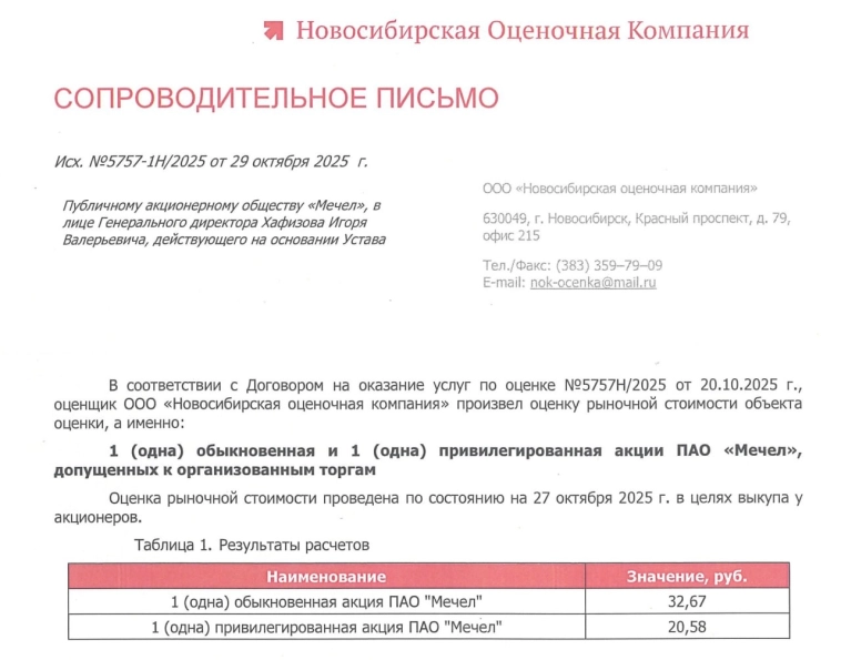 Мечел, для целей выкупа акций у несогласных акционеров с крупной сделкой (ст. 75 ФЗ о АО), согласно Закону обратился к независимому оценщику.