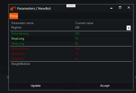 Оформление окна Параметров OsEngine