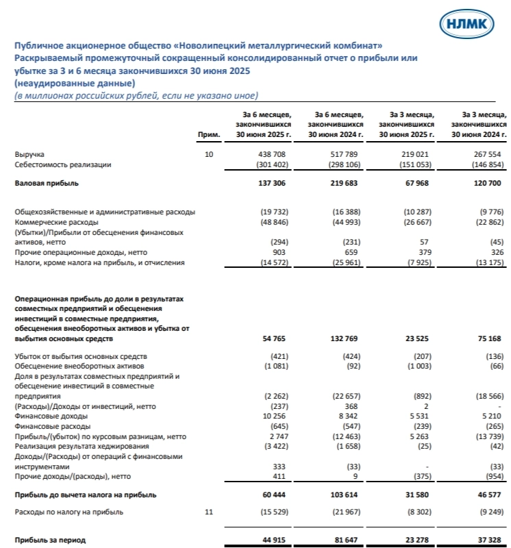 НЛМК отчитался за I п. 2025 г. — цена на сталь и укрепление рубля повлияли на выручку, CAPEX продолжает свой рост, ставя крест на дивидендах.