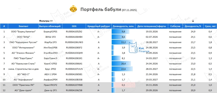 ⭐️👵Портфель облигаций бабули🥶❄️ (ноябрь) ⭐️👵Портфель облигаций бабули🥶❄️ (ноябрь)