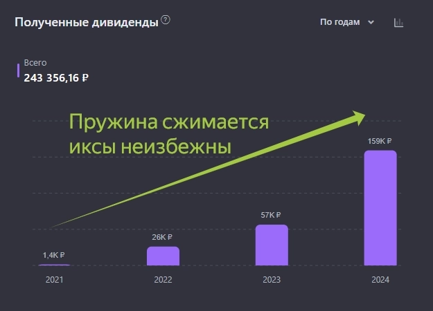 Новый рекорд. Пассивный доход с дивидендов в 2024 году составил 159 000 рублей. Планы на 2025